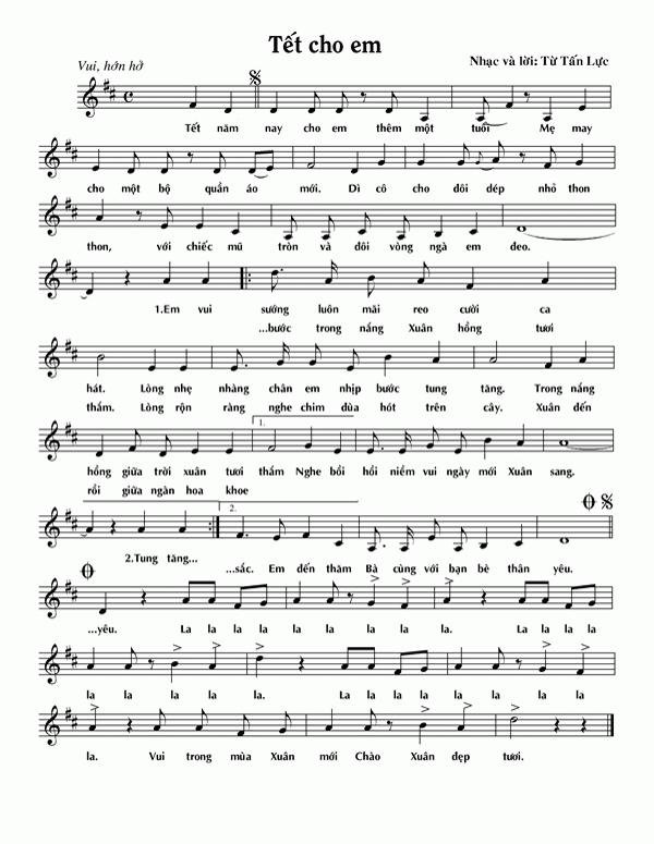 Sheet nhạc Tết Cho Em